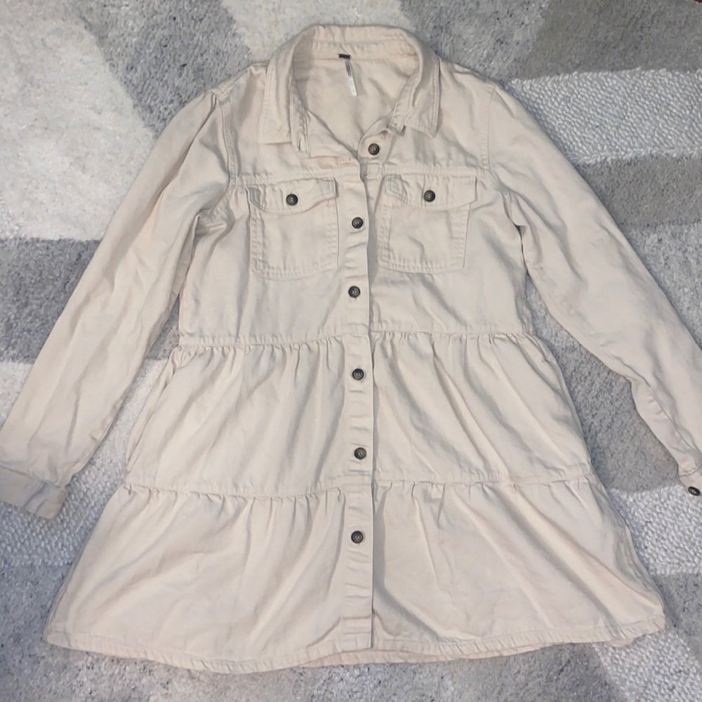 Free People Cream Denim Dress Size L